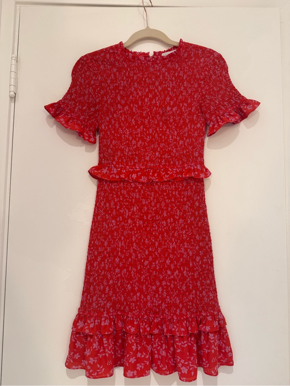 Likely Red Floral Ruffle Mini Dress